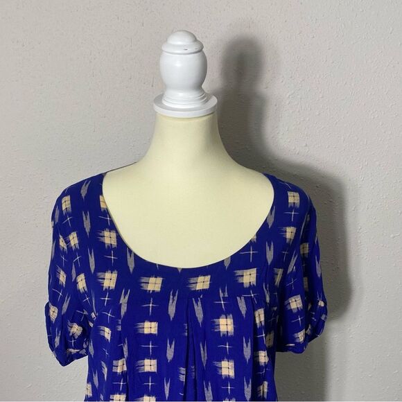 Anthroplogie Holding Horses Blue Abstract Tunic Top W/ Pockets Women's Size M - Picture 13 of 16
